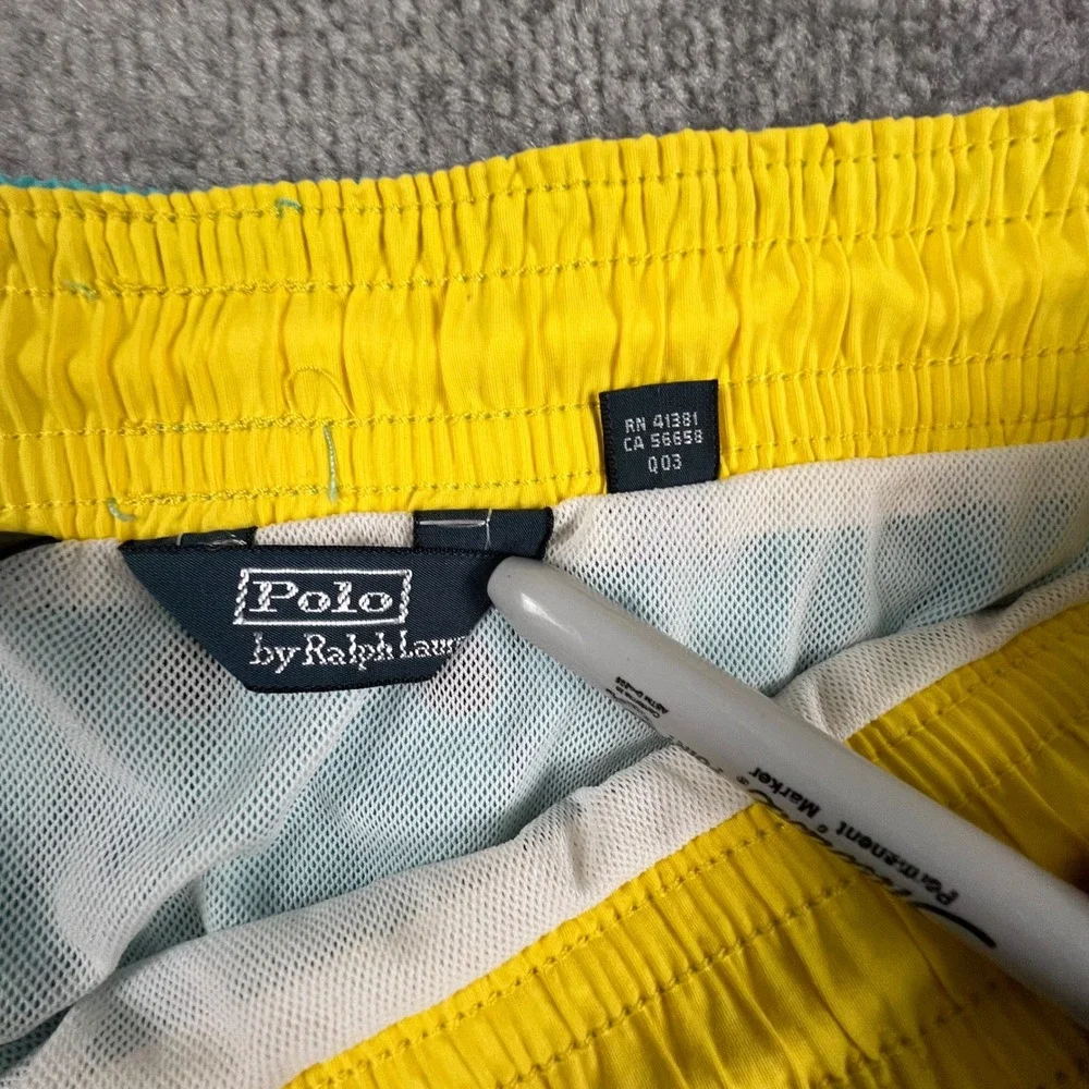 Polo Ralph Lauren Mens Teal Blue Yellow Swim Trunks Medium Mesh Lined Drawstring